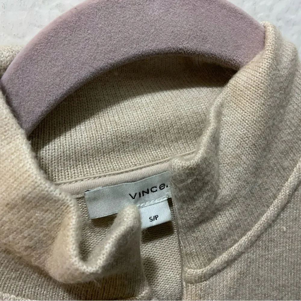 Vince Womens Sweater S Beige Stretch Mock Neck 1/4 Zip Neutral - Picture 3 of 7